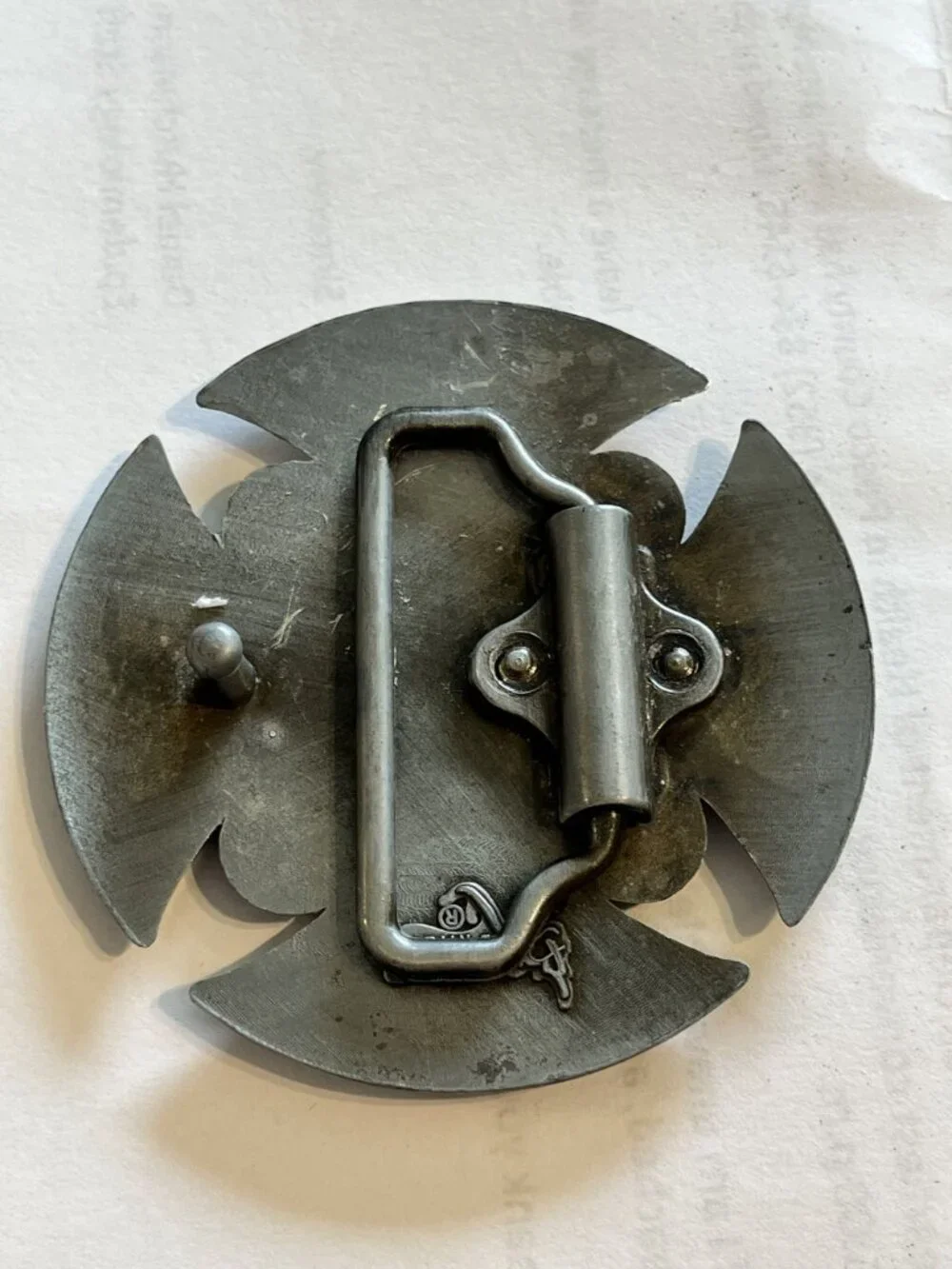 Celtic Cross Belt Buckle Irish Antique Knot Shield Brushed Silver 2.5